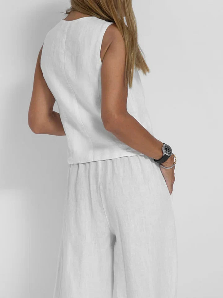 Aiden Zweiteiliges Outfit aus elegantem Leinen | Eng anliegende Weste & weite Hose