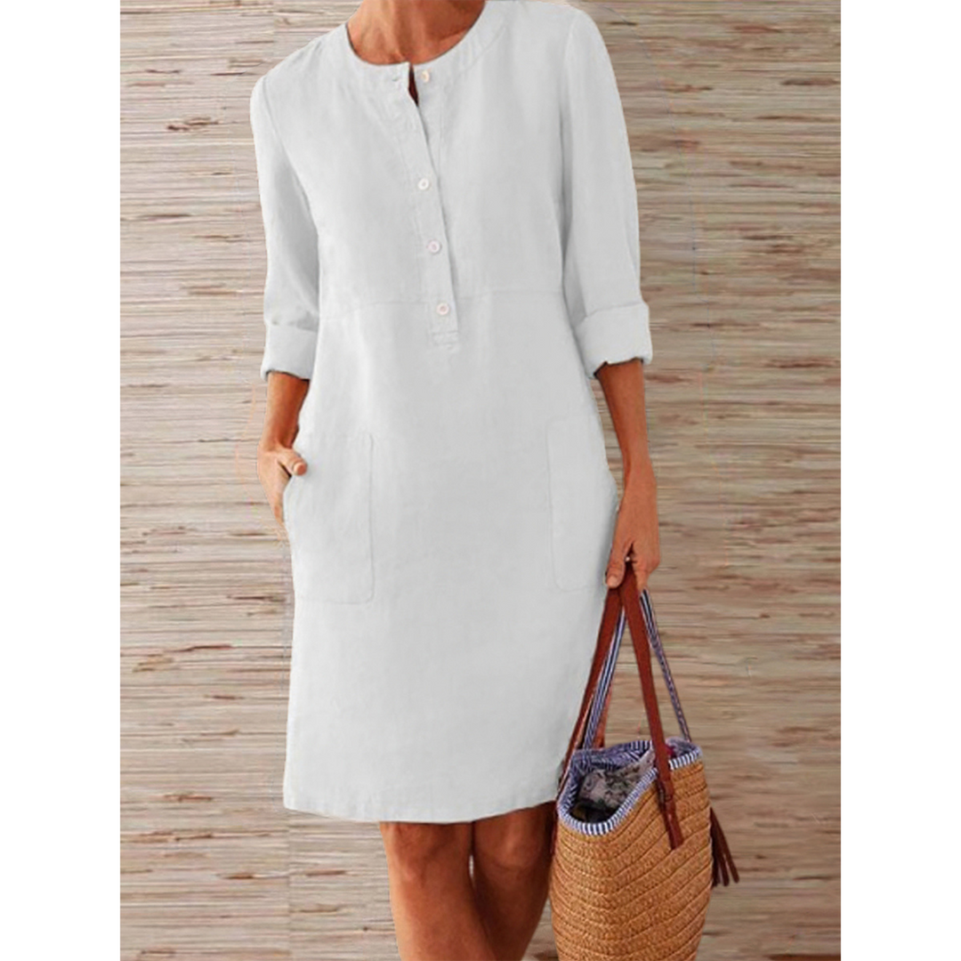 Knielanges Leinenkleid für den Sommer | Leichter und zeitloser Stil mit klassischen Details