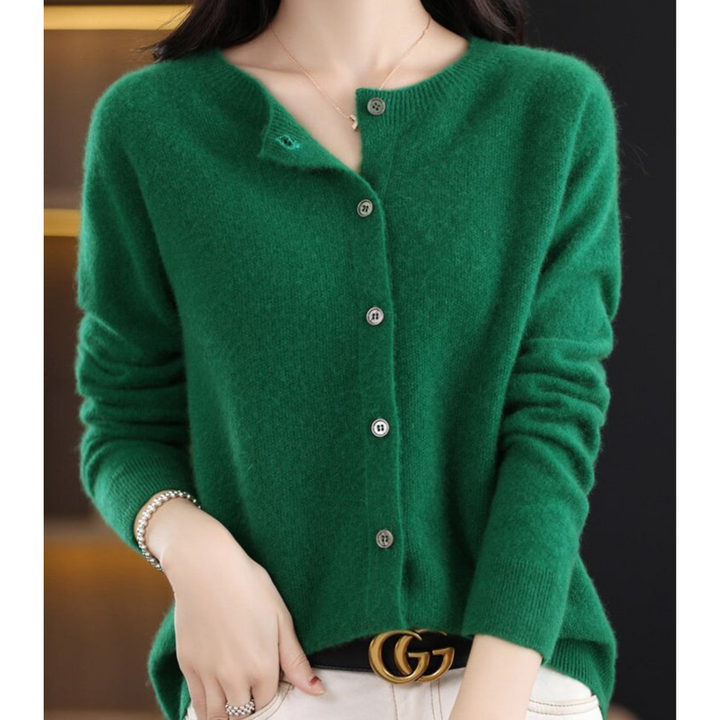 Elise Damen Strickjacke mit Rundhalsausschnitt aus reiner Merinowolle | Wärme und natürliche Eleganz