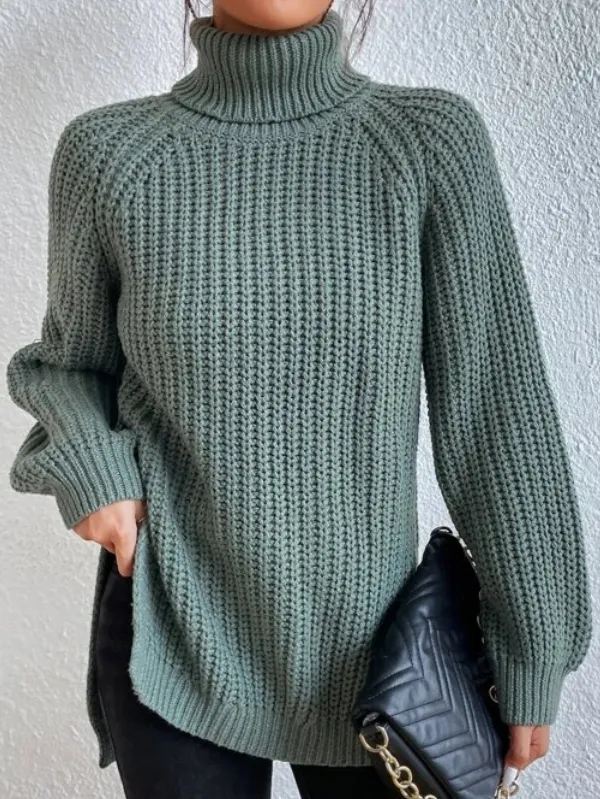 Helena – Rollkragenpullover aus Baumwolle mit Raglanärmeln und geteiltem Saum