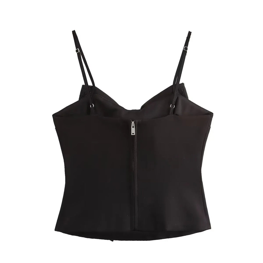 Loulou Damen Glitzertop mit Schleife | Schwarzes Paillettentop für Partys & besondere Anlässe
