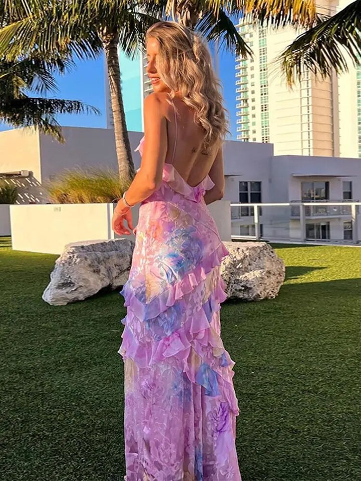 Ella - Stilvolle ärmellose Rüschenkleid mit Spaghetti-Trägern