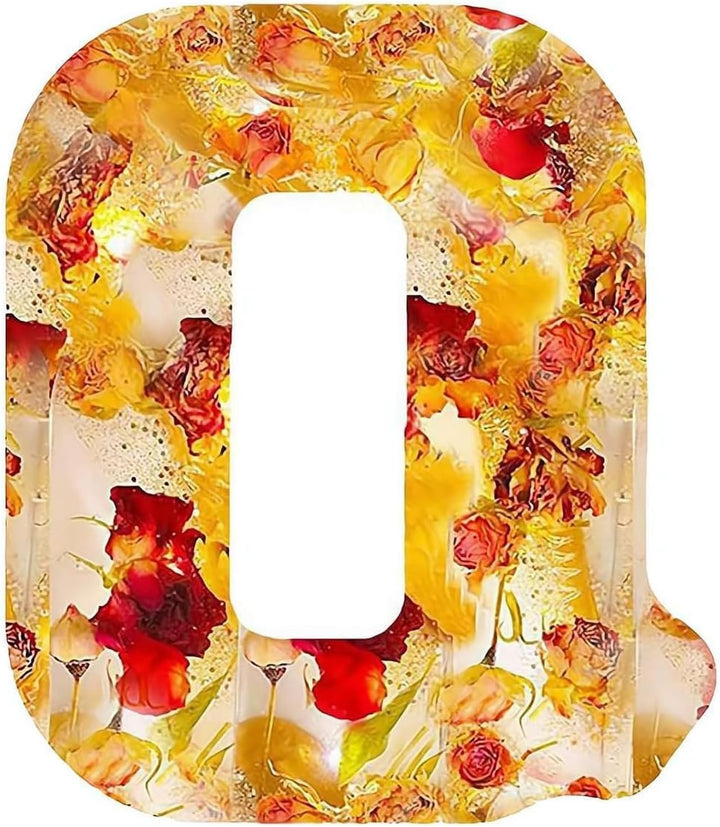 Harzlampe mit getrockneten Blumen und personalisiertem Brief | Dekoratives LED-Nachtlicht
