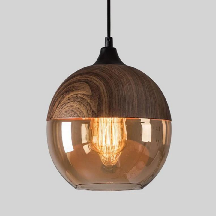 NordLuna Pendelleuchte - Skandinavische Eleganz aus Holz und gefärbtem Glas