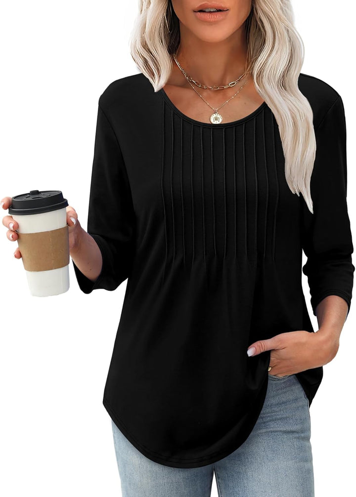 Afke Damen Oberteil mit Struktur und 3/4-Ärmeln | Bequemes Shirt für Büro & Freizeit