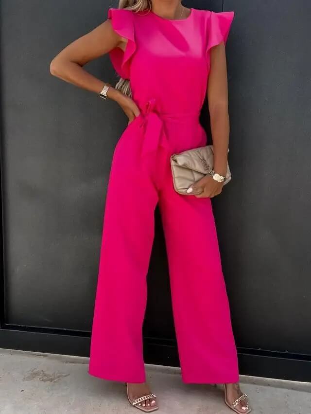Isadora Damen Jumpsuit mit Schleife & Volantärmeln | Eleganter Einteiler für Sommer & Events