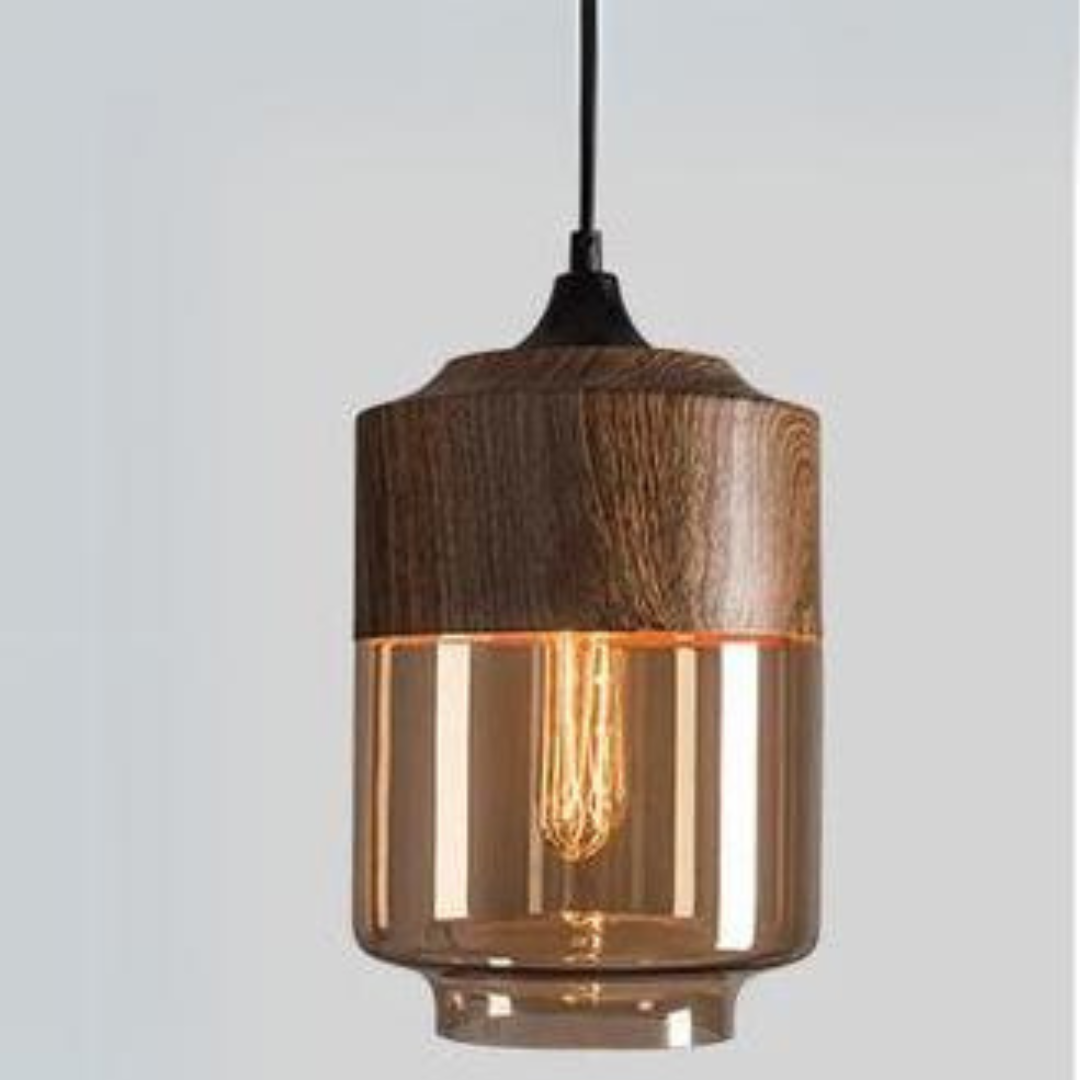 NordLuna Pendelleuchte - Skandinavische Eleganz aus Holz und gefärbtem Glas