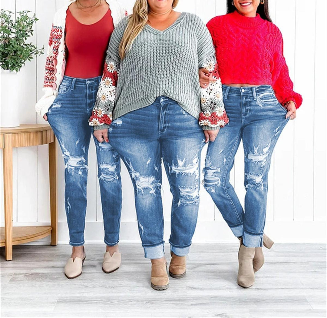 Zerrissene Boyfriend Jeans mit Bündchen