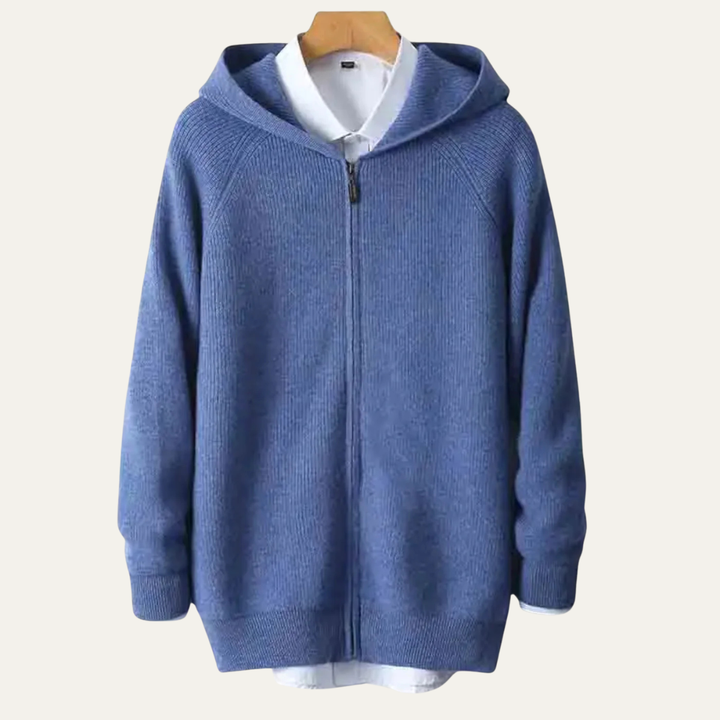 Merinowolle Zip Pullover Herren Luxus Kapuze Zip Kaschmir Weich