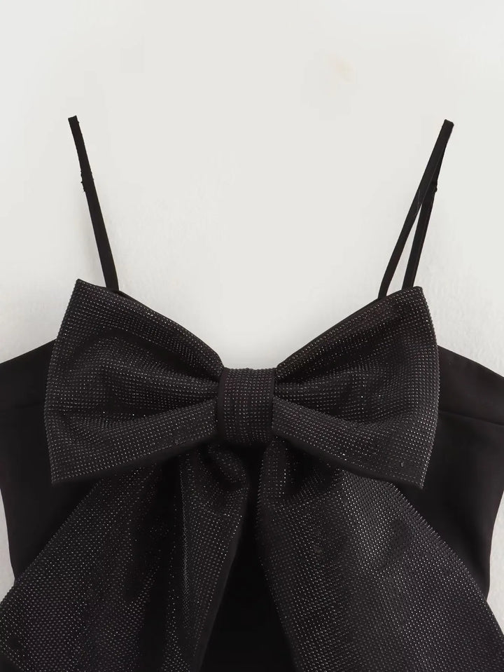 Loulou Damen Glitzertop mit Schleife | Schwarzes Paillettentop für Partys & besondere Anlässe
