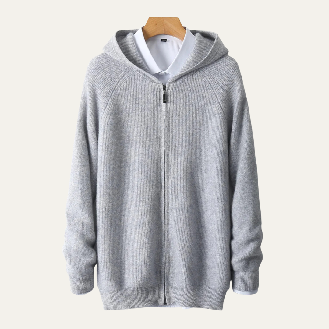 Merinowolle Zip Pullover Herren Luxus Kapuze Zip Kaschmir Weich