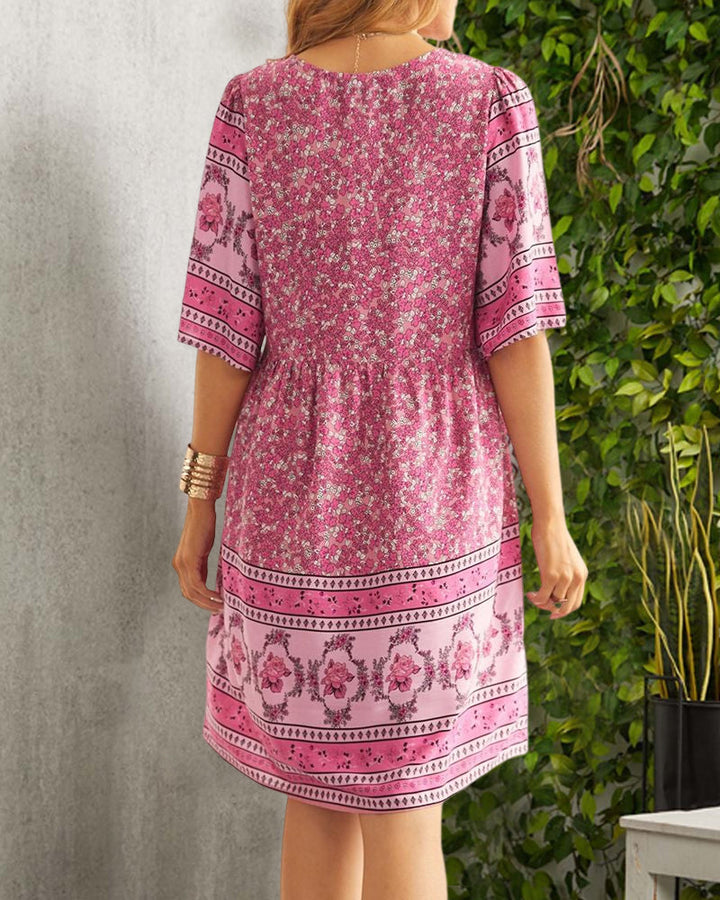 Nancie - Boho schlaue Kleid mit V-Ausschnitt und Druck
