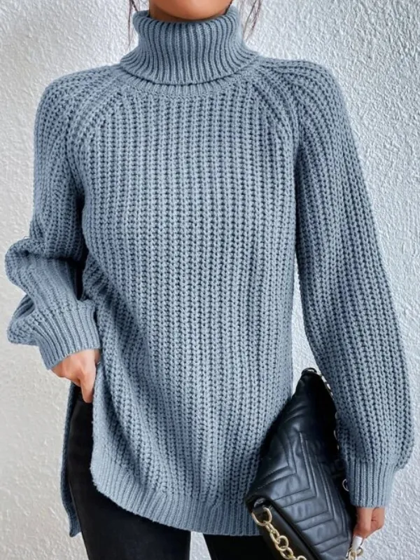 Helena – Rollkragenpullover aus Baumwolle mit Raglanärmeln und geteiltem Saum