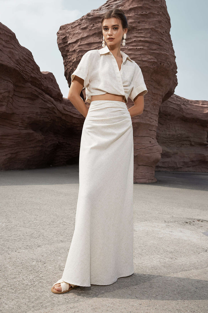 Victoria Leinen Damen Crop Shirt mit Crossover-Detail | Kurzes Sommeroberteil mit Stil
