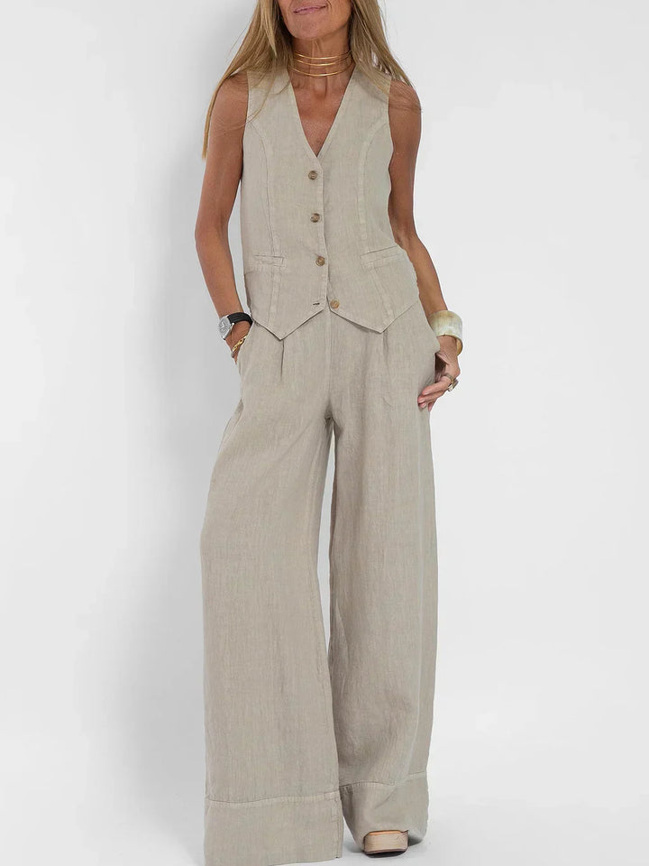 Aiden Zweiteiliges Outfit aus elegantem Leinen | Eng anliegende Weste & weite Hose
