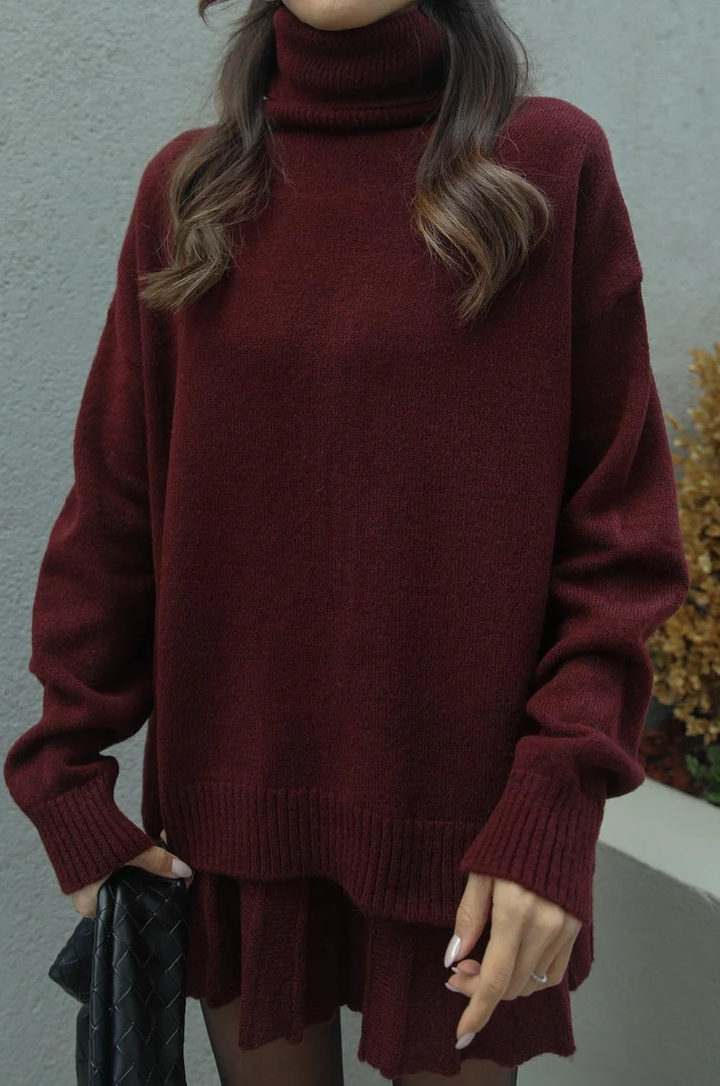 Sophia – Set aus plissiertem Strickpullover und Rock