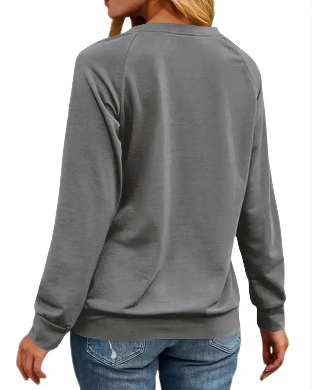 Damen Weihnachtspullover Rundhalsausschnitt | Rentier Druck Raglanärmel