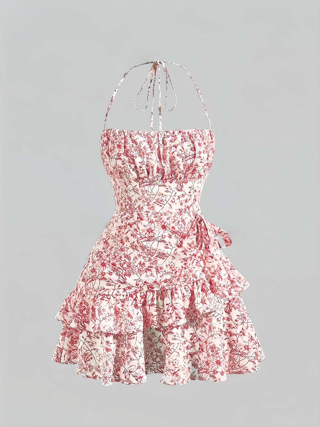 Ryle Kleid Mini Blumenkleid mit Halfterkragen und Einsatz Für Frauen
