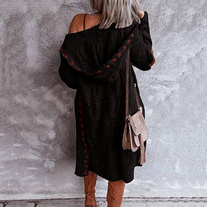 Louise - Stylische lange Strickjacke Bequem mit Kapuzenpullover