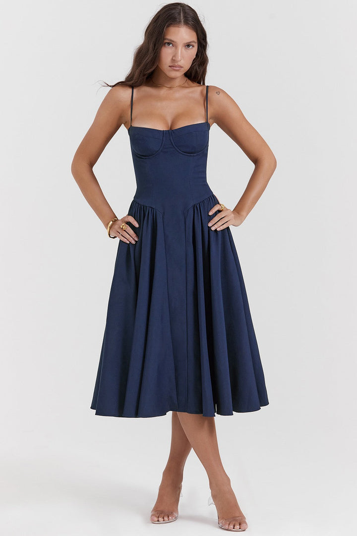 Élodie Grace Sommerkleid für Damen | Elegantes Korsettkleid mit Trägern & ausgestelltem Rock