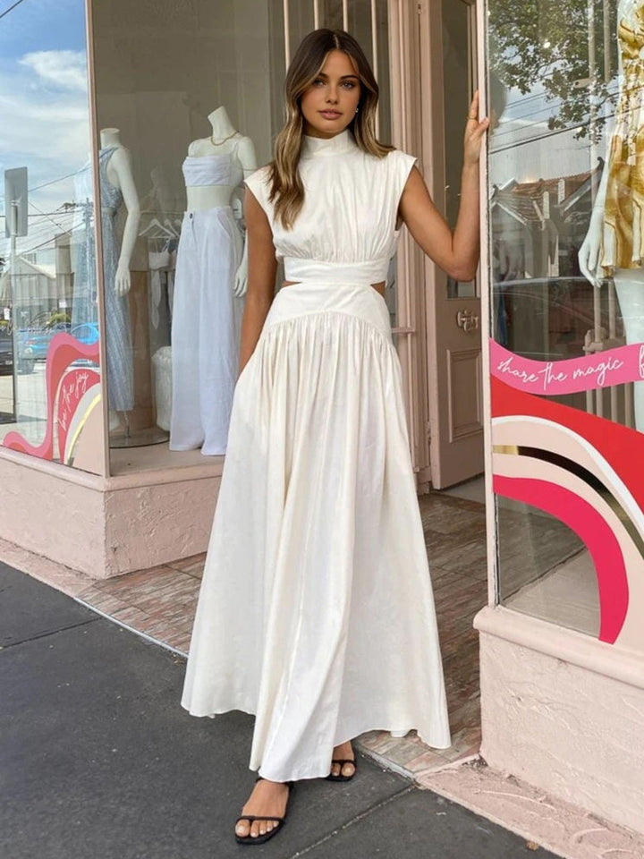 Marcelina Maxikleid mit Rückenausschnitt und Falten | Elegantes Abendkleid für Damen