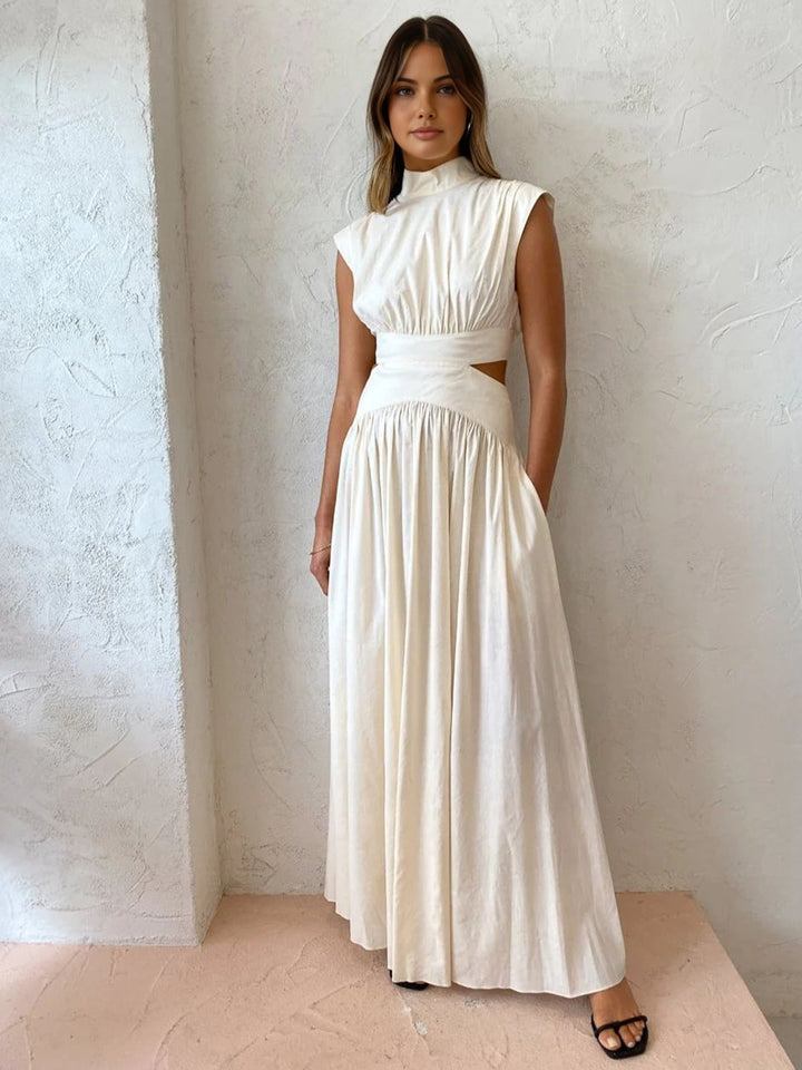 Marcelina Maxikleid mit Rückenausschnitt und Falten | Elegantes Abendkleid für Damen