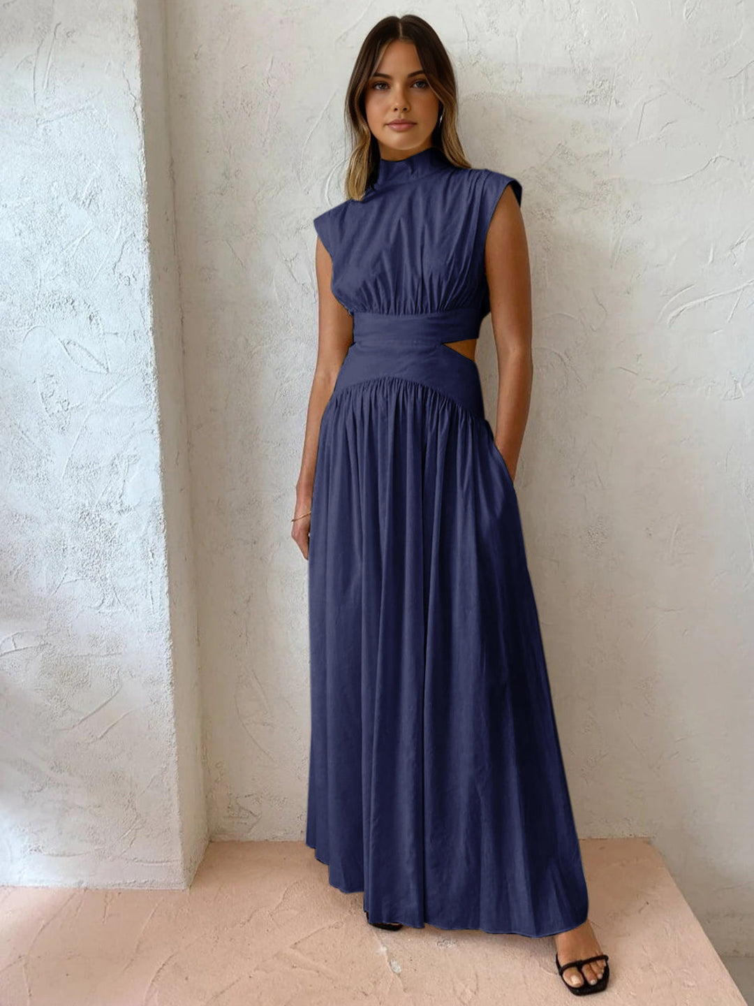 Marcelina Maxikleid mit Rückenausschnitt und Falten | Elegantes Abendkleid für Damen