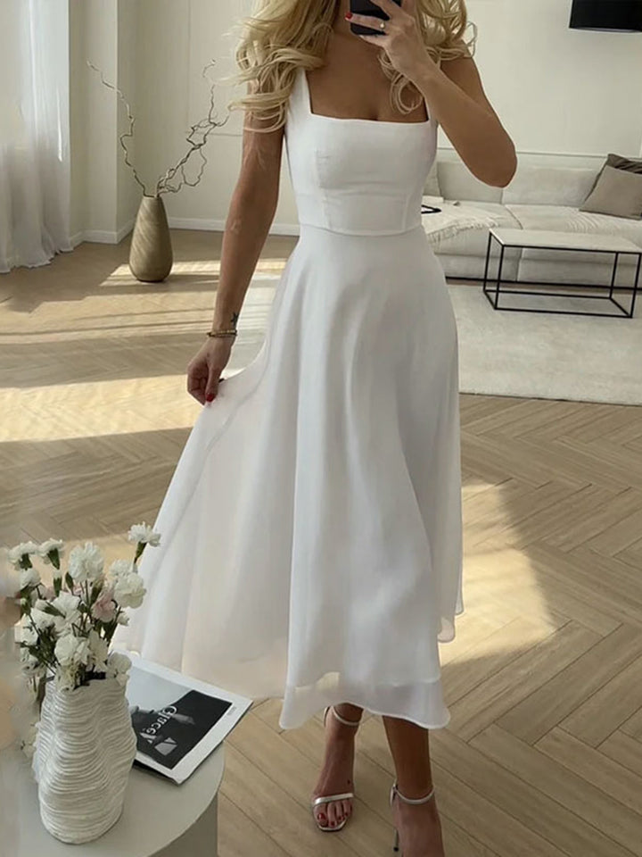 Midikleid mit quadratischem Ausschnitt | Elegante Passform & leichter, fließender Chiffon