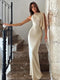 Maxikleid für die Abendgarderobe | Eleganter Schnitt mit Schulterschleife und glänzendem Finish