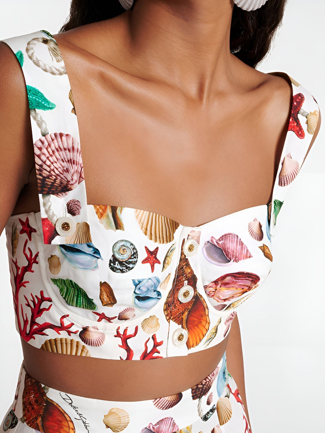 Zweiteiliges Set mit Meeresdruck | Bustier & Maxirock Sommerliches und feminines Design