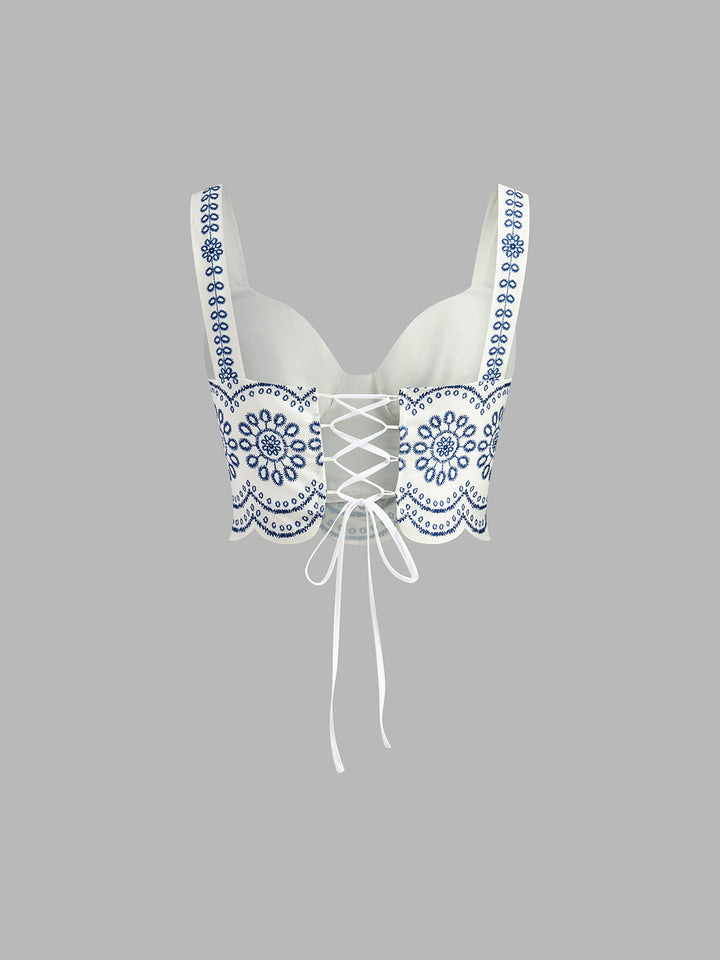 Zweiteiliges Set mit Stickerei | Bustier-Top & Maxirock | Sommerlich & Feminin