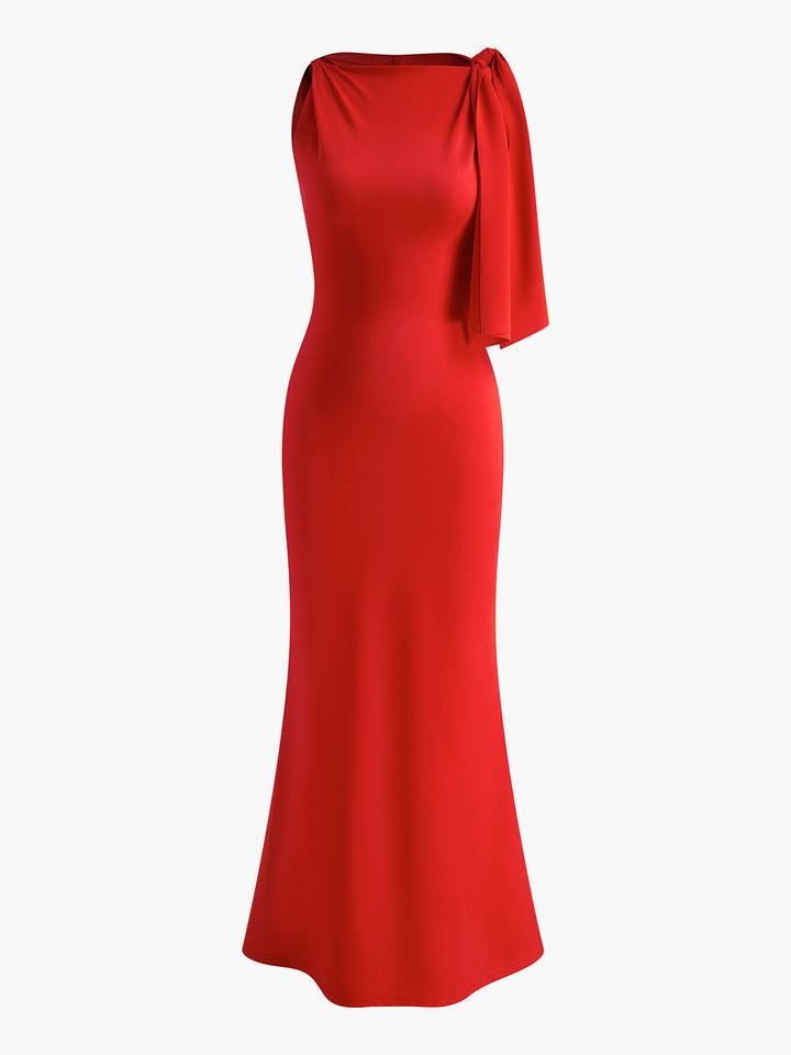 Maxikleid für die Abendgarderobe | Eleganter Schnitt mit Schulterschleife und glänzendem Finish