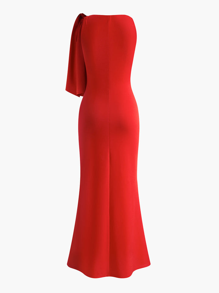 Maxikleid für die Abendgarderobe | Eleganter Schnitt mit Schulterschleife und glänzendem Finish