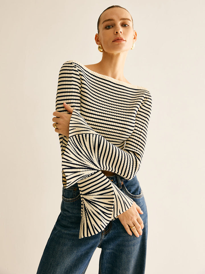 Isalie | Elegantes geripptes Top mit freien Schultern & ausgestellten Ärmeln | Chic & Modern