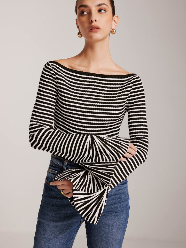 Isalie | Elegantes geripptes Top mit freien Schultern & ausgestellten Ärmeln | Chic & Modern