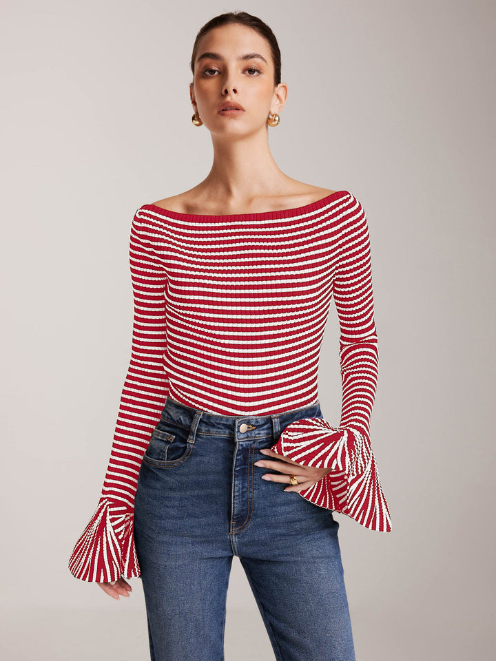 Isalie | Elegantes geripptes Top mit freien Schultern & ausgestellten Ärmeln | Chic & Modern