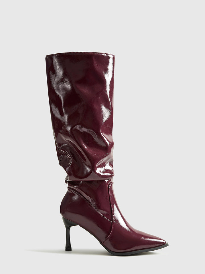 Paula Damen Lackstiefelette mit Absatz | Elegante Ankle Boots mit Reißverschluss & Spitze