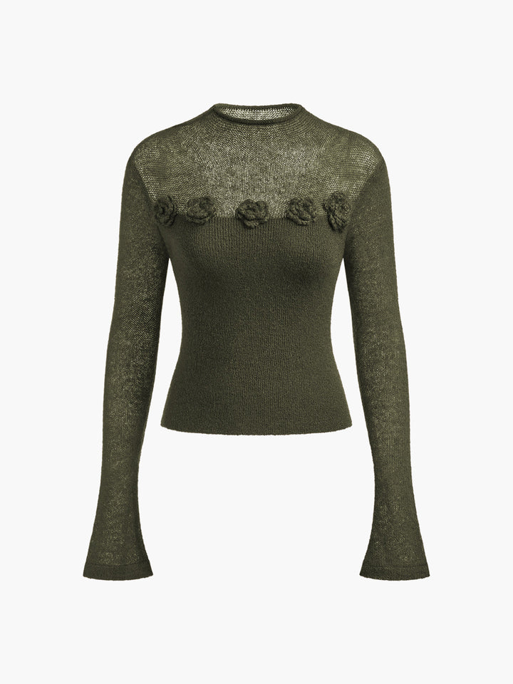 Eleonore Feiner Pullover mit Blumendetails & langen Ärmeln | Eleganz & Leichtigkeit