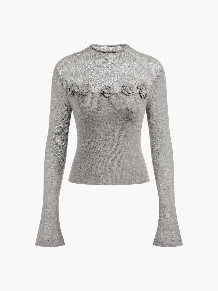 Eleonore Feiner Pullover mit Blumendetails & langen Ärmeln | Eleganz & Leichtigkeit
