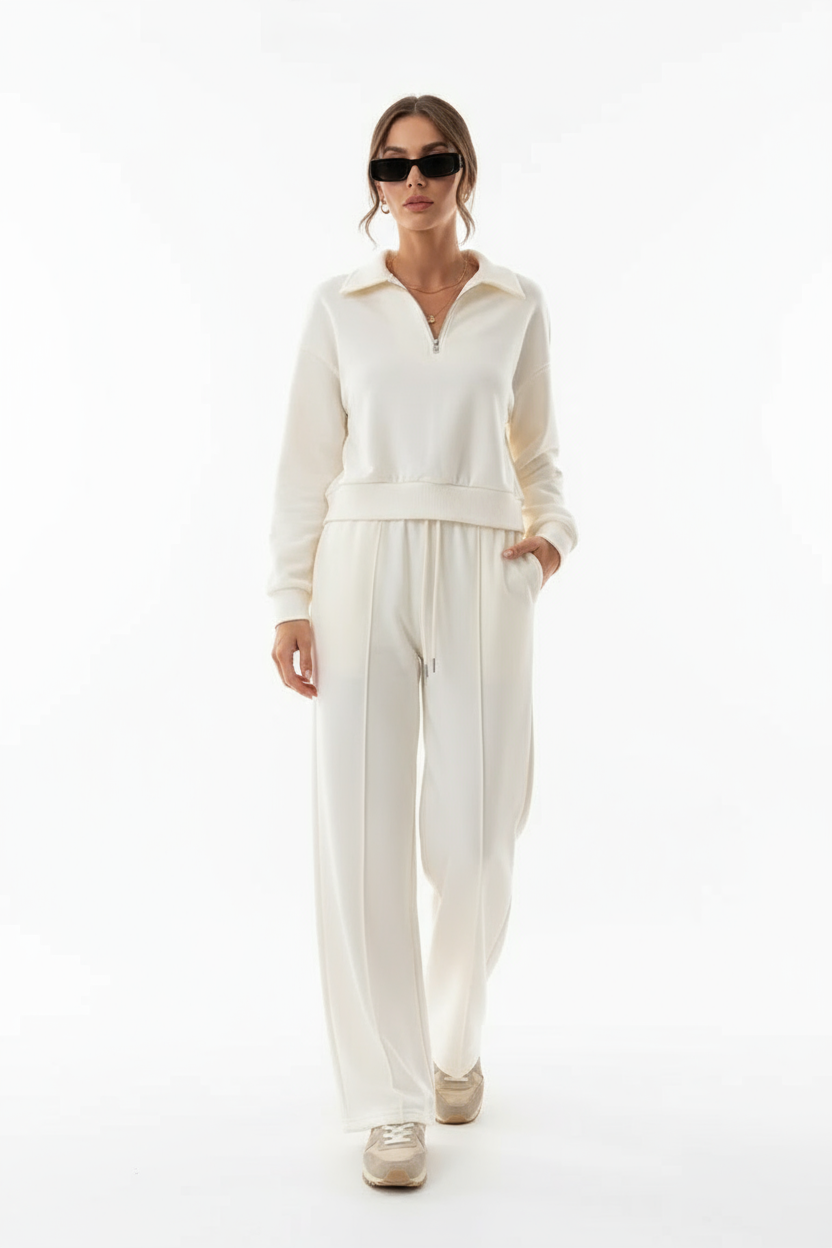 Gestrickte Women's Half Zip & Wide Trousers | Soft Stretch Winter