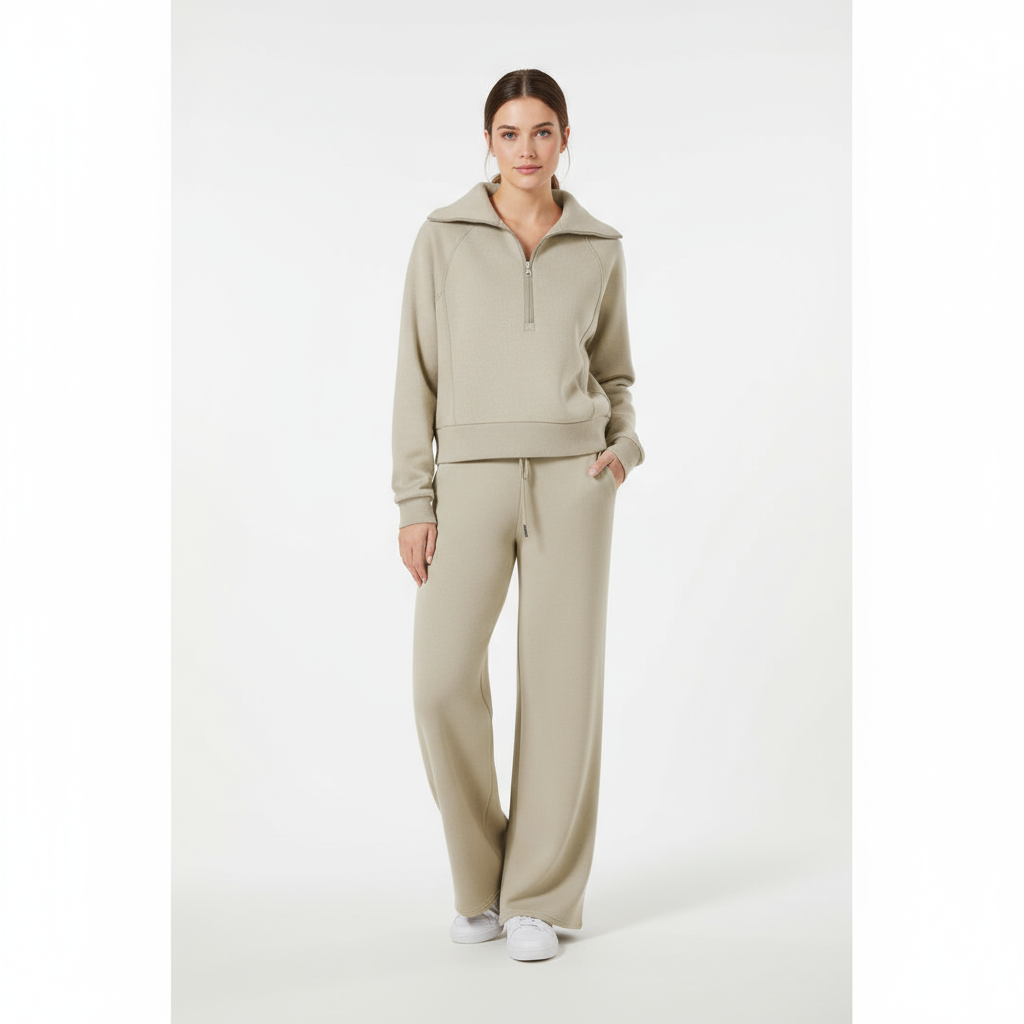 Gestrickte Women's Half Zip & Wide Trousers | Soft Stretch Winter