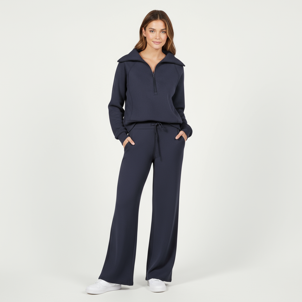 Gestrickte Women's Half Zip & Wide Trousers | Soft Stretch Winter