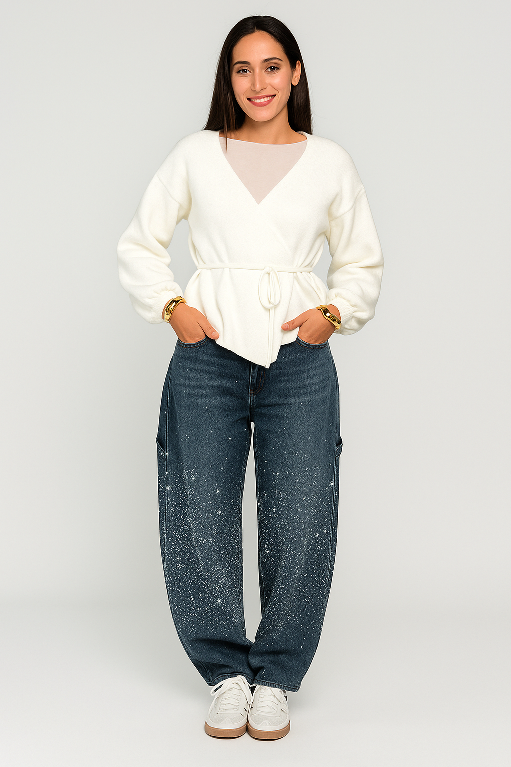 Damen High Waist & Glitter Jeans | Straight Leg Denim