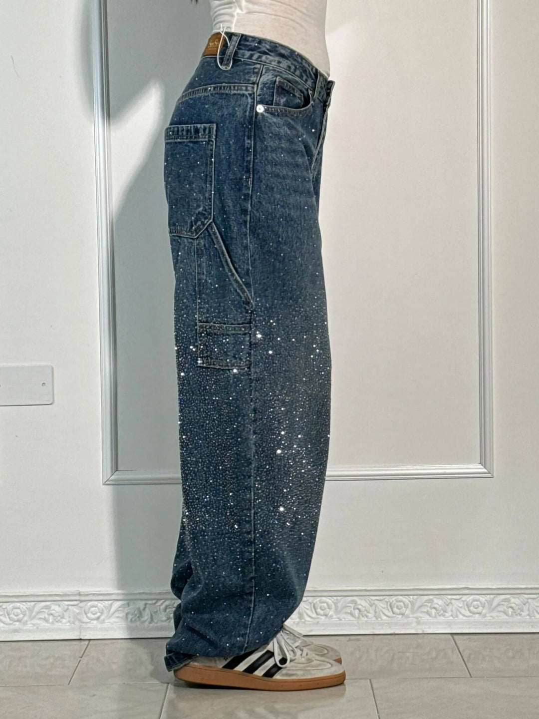 Damen High Waist & Glitter Jeans | Straight Leg Denim