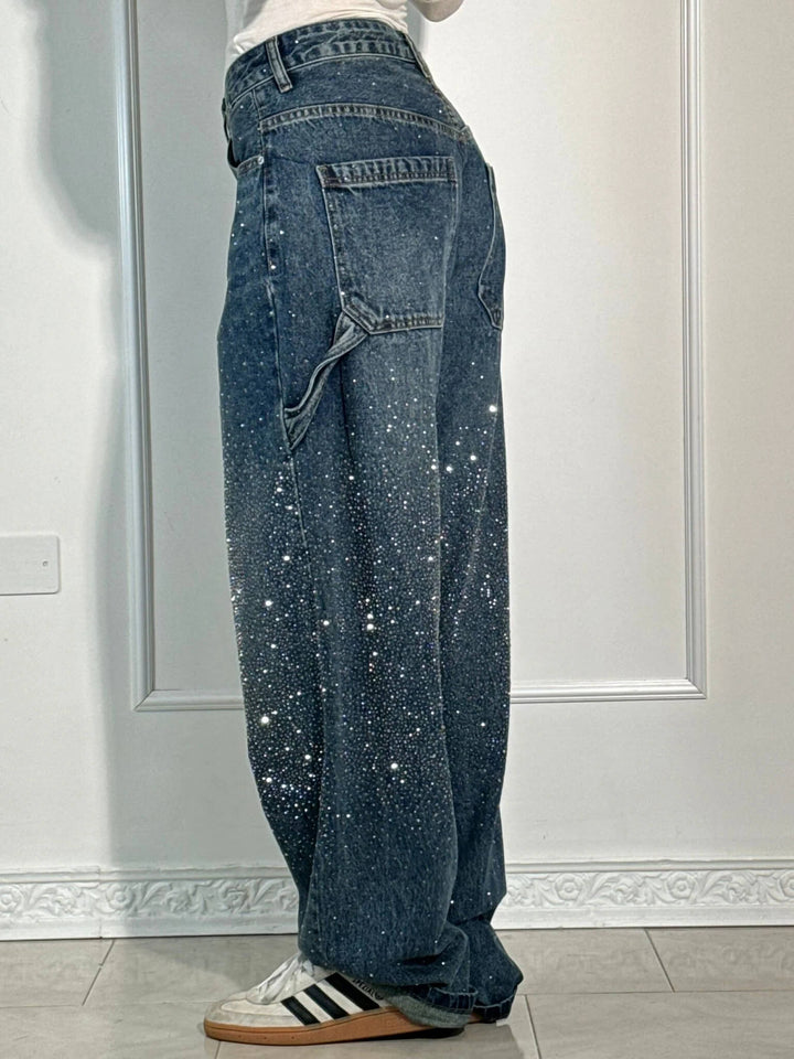 Damen High Waist & Glitter Jeans | Straight Leg Denim