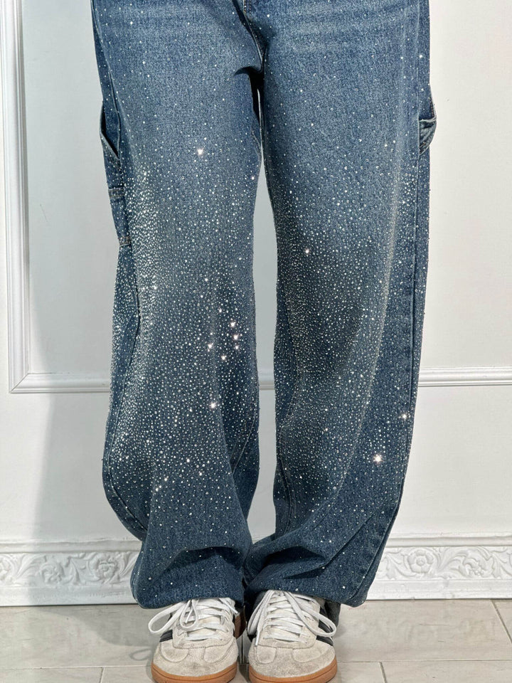 Damen High Waist & Glitter Jeans | Straight Leg Denim