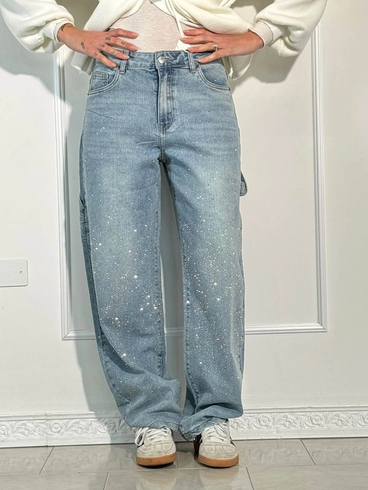 Damen High Waist & Glitter Jeans | Straight Leg Denim