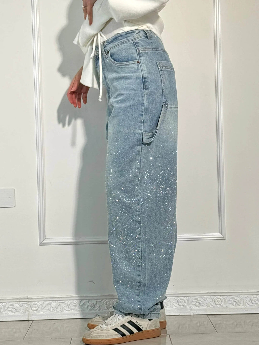 Damen High Waist & Glitter Jeans | Straight Leg Denim