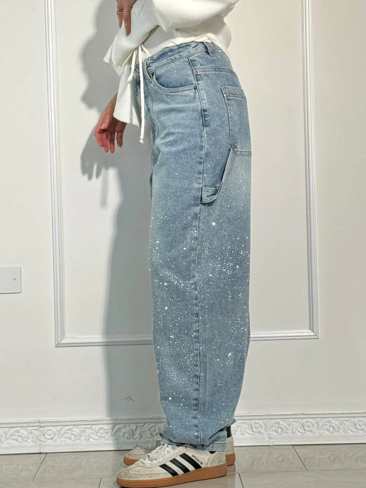 Damen High Waist & Glitter Jeans | Straight Leg Denim