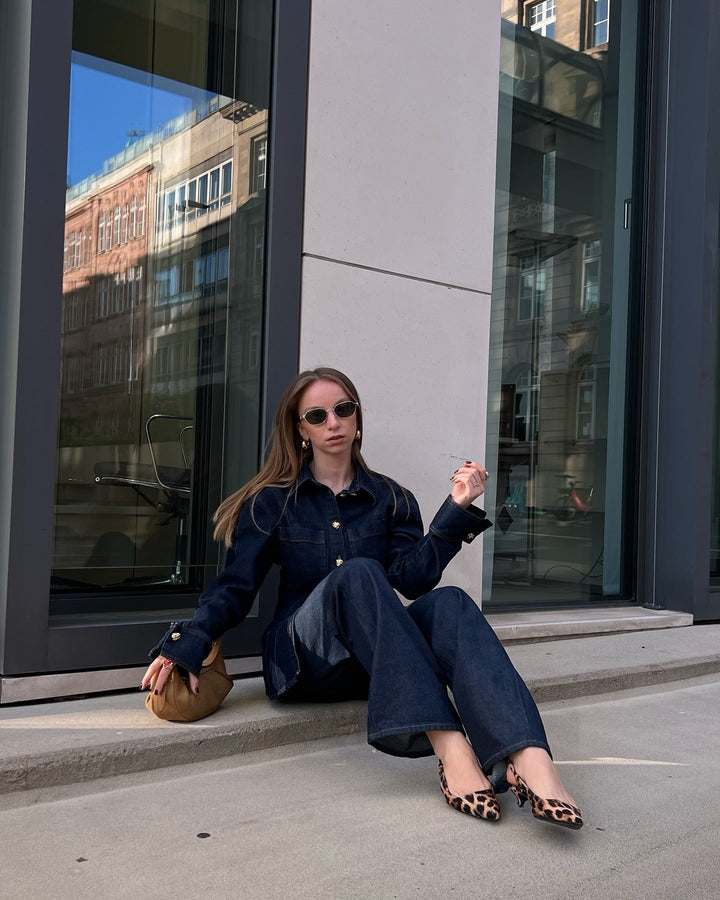 Denna Damen Denim Set mit Flared Jeans & Oversized Bluse | Vielseitig & Modern Kombinierbar